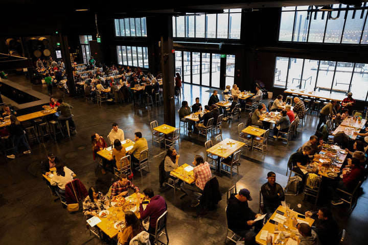 An overhead view of diners at the Canton restaurant space