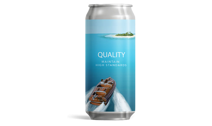 Beer can featuring the core value of Quality