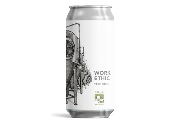 Beer can featuring the core value of Work Ethic